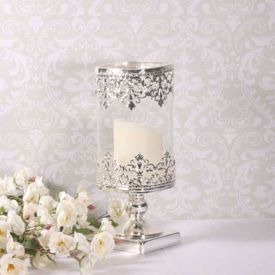 Glass Candle Holder Silver Stem (25cm)